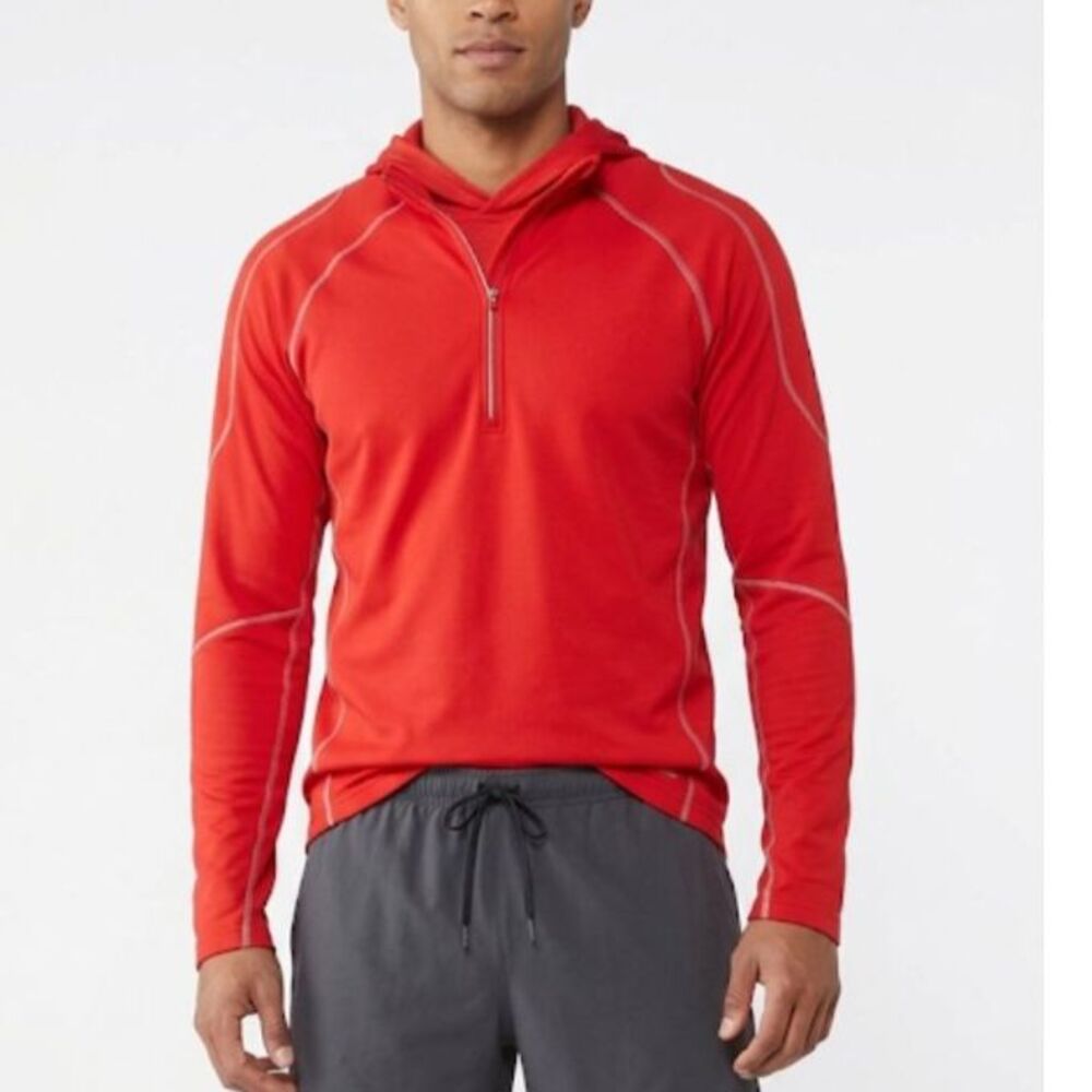 REI Men's Orange-Red Performance 1/4 Zip Long Sleeve Running Hoodie Size XL
